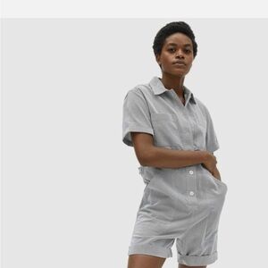 Everlane Gray Striped Short Sleeve Cotton Romper